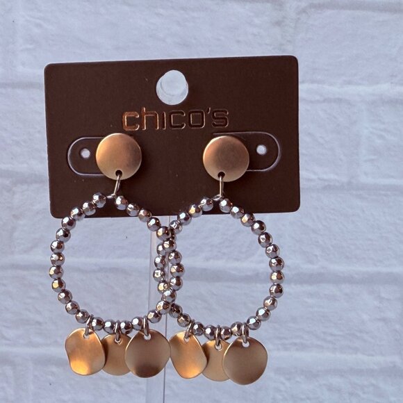 Vtg 1990s Chico’s Pearl Chain Drop Earrings Sparkle Textured Metal Ball Accents - Picture 13 of 14